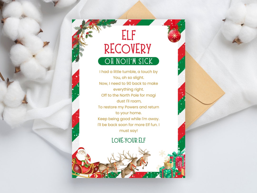 Editable Elf Recovery Letter, Elf Dust Elf Poem Girl, Oh No Im Sick ...
