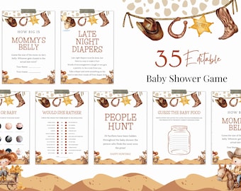 A Little Cowboy Baby Shower Game Bundle, Editable Western Baby Shower Games, Country Cowboy Baby Shower Games, Babys First Rodeo Activities
