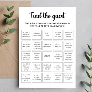 Vind de gastbingo, minimalistische babyshower, sociaal spel afdrukbaar, 25 bewerkbare babydouchespellen afdrukbaar, direct downloaden