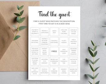 Find the Guest Bingo, Minimalist Baby Shower, Social Game Printable, 25 Editable Baby Shower Games Printable, Instant Download