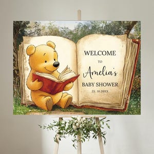 Classic Winnie The Pooh Baby Shower Welcome Sign, Editable Baby Shower Welcome, Welcome Signage Pooh Bear, Party Decor Welcome Poster