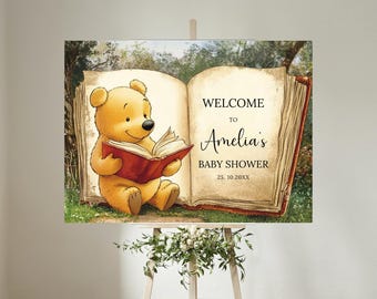 Classic Winnie The Pooh Baby Shower Welcome Sign, Editable Baby Shower Welcome, Welcome Signage Pooh Bear, Party Decor Welcome Poster