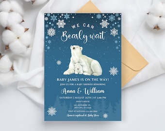 Winter Boy Teddy Bear Baby Shower Invitation, Someone Beary Cute Invites, Gender Neutral Little Cub Invite, Snowflake Wonderland Baby Shower