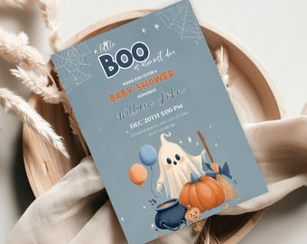 A Little Boo Baby Shower Invitation,Printable Halloween Ghost Baby Shower Invite,Blue Ghost Baby Shower,A Little Boo is almost due Baby Show
