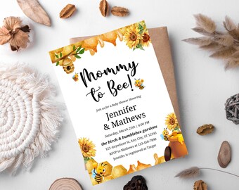 Mommy to Bee Baby Shower Invitation, Bee Baby Shower Invite, Editable Bee Honeycomb Baby Shower Template, Gender Neutral Baby Shower