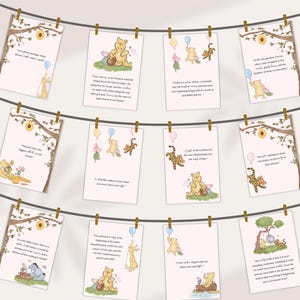 Cartes de citations modifiables de Winnie l'ourson, art mural imprimable classique ourson, impressions numériques classique ourson, chambre de bébé sans distinction de sexe, décoration baby shower