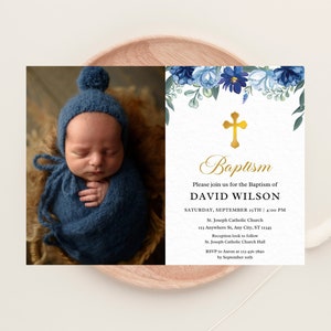 Photo Baptism Invitation Template, Girl Baptism Invitation Template, Wildflower Baptism Invite Christening Invitation Rustic Baptism