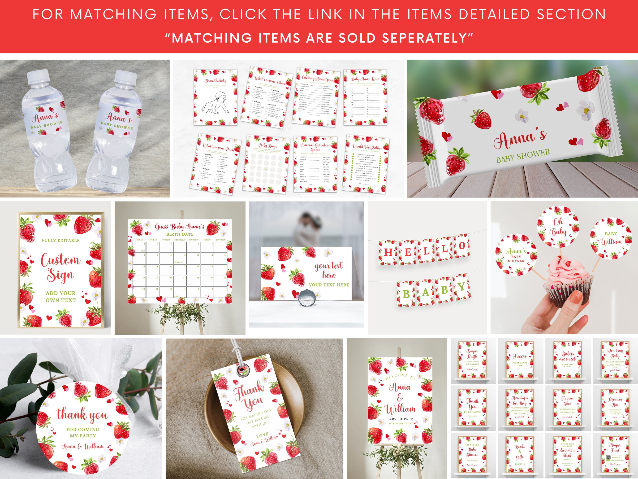 Editable Berry Sweet Baby Shower Bundle, Strawberry Baby Shower ...