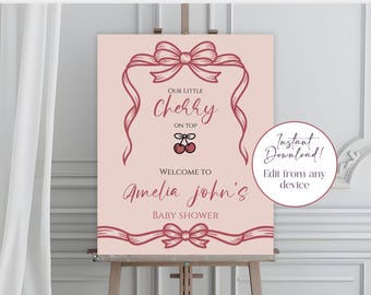 Cherry Baby Shower Welcome Sign, Editable Template (Digital Download)