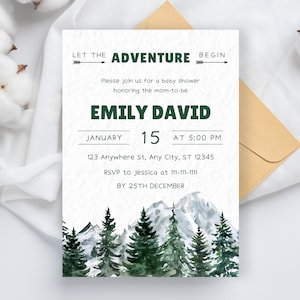Editable Let the Adventure Begin Baby Shower Invitation, Boy Woodland Baby Shower Invitation, Forest Adventure Baby Shower, Instant Download