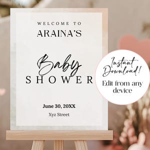 Cartello di benvenuto minimalista per baby shower, cartello di benvenuto per baby shower, cartello di benvenuto boho per baby shower, modello di cartello di benvenuto per baby shower