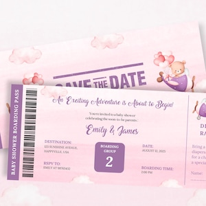 Bearbeitbare Babyparty Bordkarte Einladungsvorlage, Mädchen Flugzeug Einladung, Windel Raffle Ticket, Rosa Reise Thema Flugzeug einladen