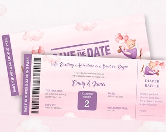 Editable Airplane Baby Shower Invitation, Boarding Pass Theme (Digital Download)