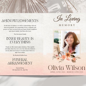 Editable Funeral Program Template, Bi-Fold Obituary Template, Obituary Template For Women 8 page, Order Of Service Celebration