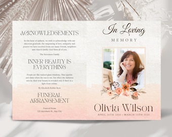 Funeral Program , Bi-Fold Obituary Template,  For Women,Order Of Service Celebration,Minimalist Celebration of Life,Memorial Program Booklet