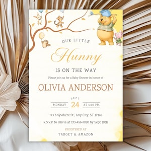 Invito classico per baby shower di Winnie The Pooh, un piccolo tesoro è in arrivo Invito per baby shower Invito per baby shower neutro
