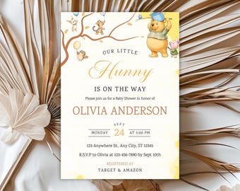 Faire-part de baby shower classique Winnie l'ourson, Un petit lapin est en route Faire-part BABY SHOWER Faire-part de baby shower non sexiste