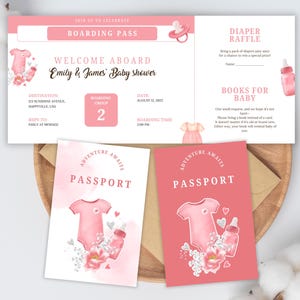 Convite para chá de bebê com cartão de embarque, convite para chá de bebê com balão de ar quente, passagem aérea para impressão, presente de viagem personalizado