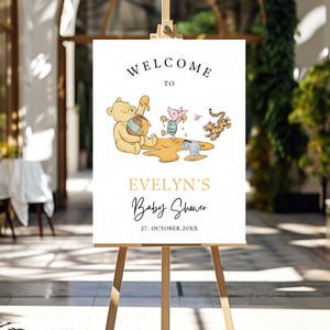 Classic Winnie The Pooh Baby Shower Welcome Sign, Editable Baby Shower Welcome, Welcome Signage Pooh Bear, Party Decor Welcome Poster