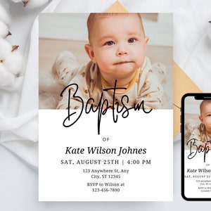 Photo Baptism Invitation Template, Girl Baptism Invitation Template, Wildflower Baptism Invite Christening Invitation Baptism Mobile invite