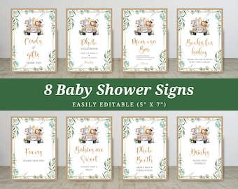 Editable safari baby shower sign bundle, baby shower table sign, safari animals, printable, instant download