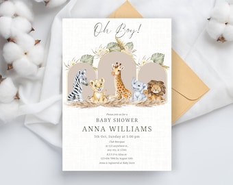 EDITABLE Safari Baby Shower Invitation, Girl African Jungle Safari Baby Shower Invitation , Gender Neutral Invite,Animals Safari Invitation