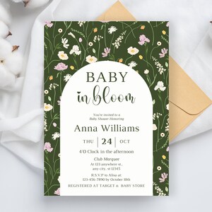 Editable Baby in Bloom Baby Shower Invitation, Wildflower Baby Shower Invitation Template, spring Flower Baby Shower Invitation