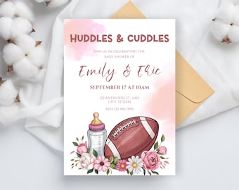 Invitación de baby shower de fútbol, temática de abrazos y caricias (plantilla de Canva)