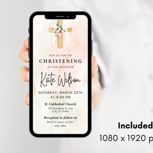 Photo Baptism Invitation Template, Girl Baptism Invitation Template, Wildflower Baptism Invite Christening Invitation Baptism Mobile invite