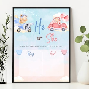 Teddy Bears  He or She What Will Baby Be Sign, Gender Guess Board, Boho Baby Shower, Gender Neutral Baby Shower,He or She Gender Reveal Game