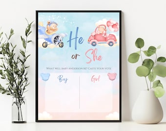 Teddy Bears  He or She What Will Baby Be Sign, Gender Guess Board, Boho Baby Shower, Gender Neutral Baby Shower,He or She Gender Reveal Game