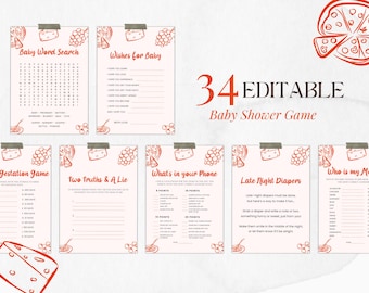 Special Delivery Baby Shower Game Bundle: Editable Pizza Theme (Canva Template, PDF Download