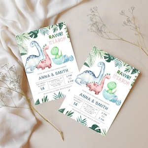 Dinosaur Baby Shower Invitation, It's a Boy Dinosaur Baby Shower Invite, Dino Baby Shower Invite, Boy Baby Shower, Editable Digital Template