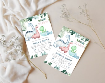 Dinosaurier-Babyparty-Einladung, es ist ein Junge Dinosaurier-Babyparty-Einladung, Dino-Babyparty-Einladung, Junge-Babyparty, bearbeitbare digitale Vorlage