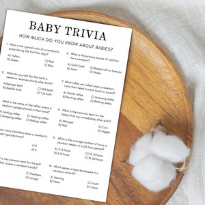 Baby Shower Trivia Game, Baby Trivia Game, Baby Shower minimaliste, Trivia Questions, Trivia Game Template, Téléchargement instantané