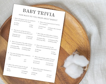 Juego de trivia para baby shower, juego de trivia para bebés, baby shower minimalista, preguntas de trivia, plantilla de juego de trivia, descarga instantánea