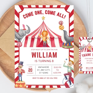 Carnival Birthday Invitation, Circus Birthday Invitation, Carnival Invitation, Circus Invite, Editable Invitation Corjl Template