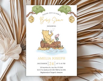 Classic Winnie The Pooh Baby Shower Invitation, A Little Hunny is on the Way BABY SHOWER Invitation Gender neutral Baby Shower Invitation