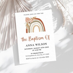 Baptism Invitation Template, Floral Baby Girl Invites Editable, Wildflower Baptism Invite Christening Invitation Rustic Baptism