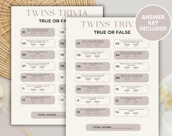 Twins Trivia Baby Shower Game, Twins Trivia True or False Game, Fun Twin Trivia Baby Shower Quiz, Baby Shower Activity, Mommy to be game