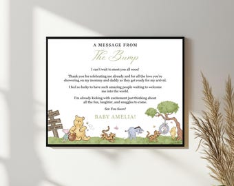 Winnie the Pooh A Message from the Bump Baby Shower Sign Template, 8x10 pooh Baby shower sign, A Little Hunny is on the Way Shower sign