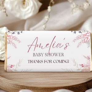 Editable Baby Shower Chocolate Bar Wrapper – Pink Floral Candy Bar Label – Thanks for Coming Favor –Floral Garden Chocolate wrapper.