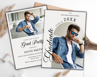 Graduation Party Invitation, Graduation Announcement Invitation, High School Graduation, Modern Minimalist Invitation ,Boy Grad Invitation