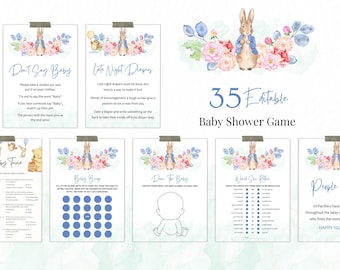 Peter Rabbit Baby Shower Games Bundle, Boy baby shower games package, Rustic Boy Peter Rabbit Baby Shower Games Set, Editable Template,