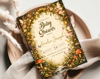 Fairy Garden Baby Shower Invitation, Enchanted Forest Baby Shower Invite, Woodland Fairy Baby Shower, Magical Fairy Theme Invitation