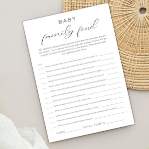 Minimalist Baby Family Feud Game,  gender neutral Baby Shower Games Printable,  Baby Shower Games Editable Template, Instant Download