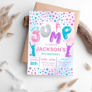 Editable Jump Birthday Party Invitation, Trampoline Birthday Party Invitation, Bounce House Party, Let&#39;s Jump Party, Instant Download