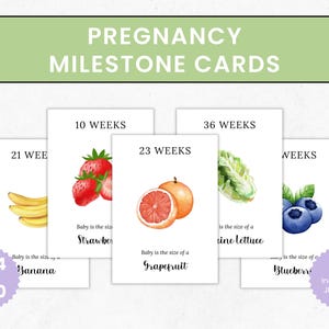 Cartes des étapes importantes de la grossesse, Taille du ventre, Fruits et légumes, Développement du fœtus, Comparaison de la taille de bébé, Souvenirs d'enfant