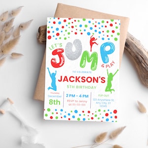 Editable Jump Birthday Party Invitation, Trampoline Birthday Party Invitation, Bounce House Party, Let&#39;s Jump Party, Instant Download