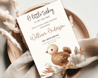 Invitación para baby shower de pavo pequeño / Baby shower de Acción de Gracias de otoño / Invitación rústica de otoño / Baby shower de niña o niño / Invitación electrónica para baby shower / Género neutro